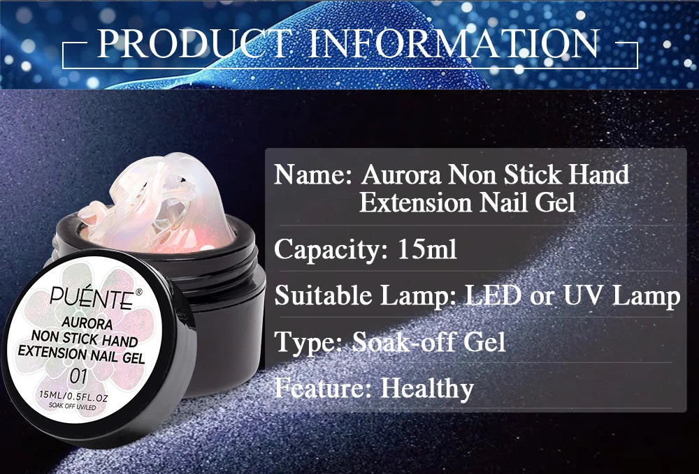 PUENTE 7Pcs/set Aurora Glitter Non-Stick Hand Extension Nail Gel Kit 3D Sculpture Carving Soak-Off UV Nail Art Hard Gel Varnish