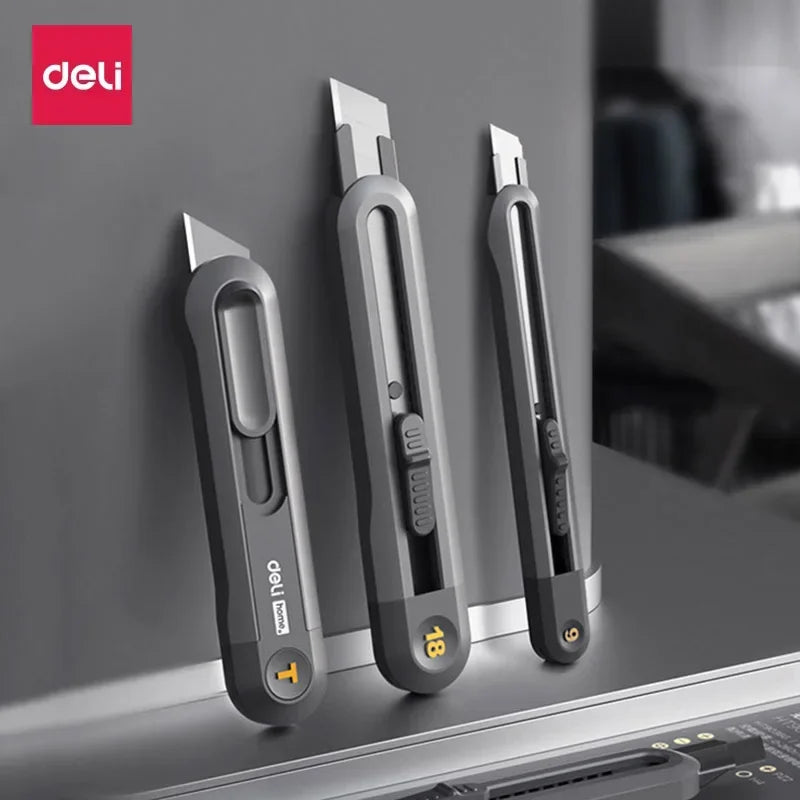 Deli Utility Knife Portable Pocket Box Cutter Retractable Paper нож 18MM 9MM Metal Blade for Office School Stationery Supplies