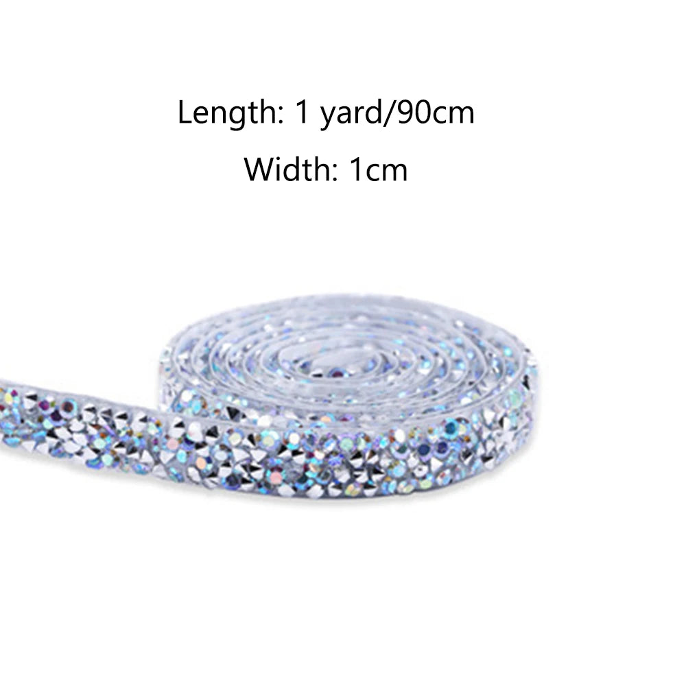 1 Yard Self-Adhesive Gold Crystal Rhinestone Tape Trim Applicator DIY Shoes Dresses Decoration Rhinestones Ribbon Roll Crafts