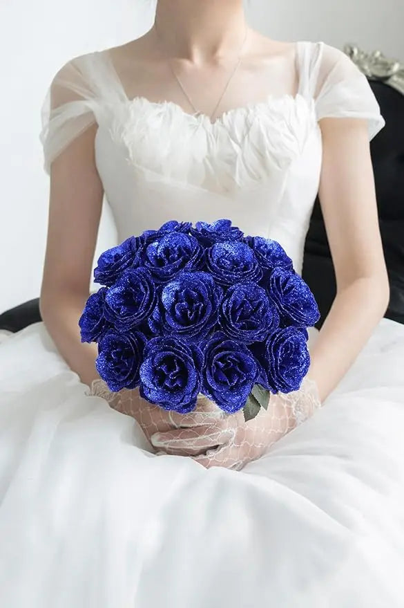 Mother's/Valentine's Day 30/50 pcs 7cm Glitter artificial flower rose girl friend wife DIY bouquet gifts for wedding Birthday