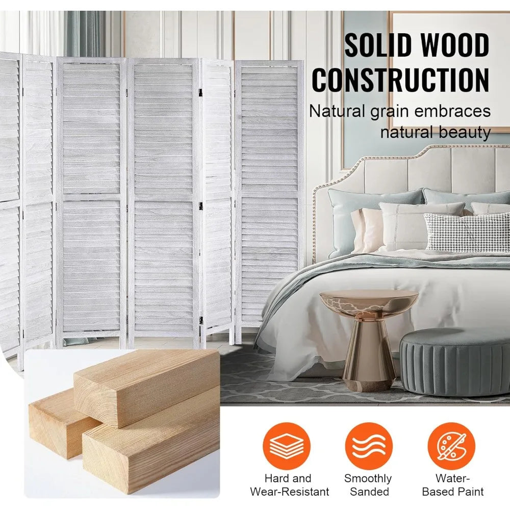 VEVOR Wood Room Divider, 8 Panel Wood Folding Privacy Screen, 66.9 Inches Tall Indoor Louvered Wooden Partition, Portable Decora