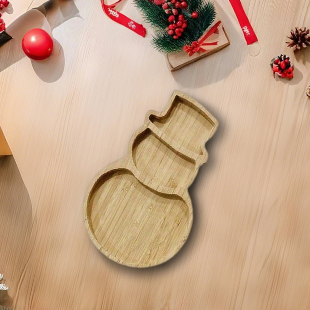 Festive Holiday Serving Platter Adorable Snowman and Reindeer Design Christmas Tray for Appetizers and Treats on Tabletop