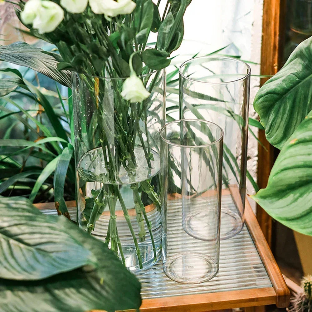 2PCS acrylic cylindrical transparent vase, home decoration, suitable for desks, offices, wedding center decoration