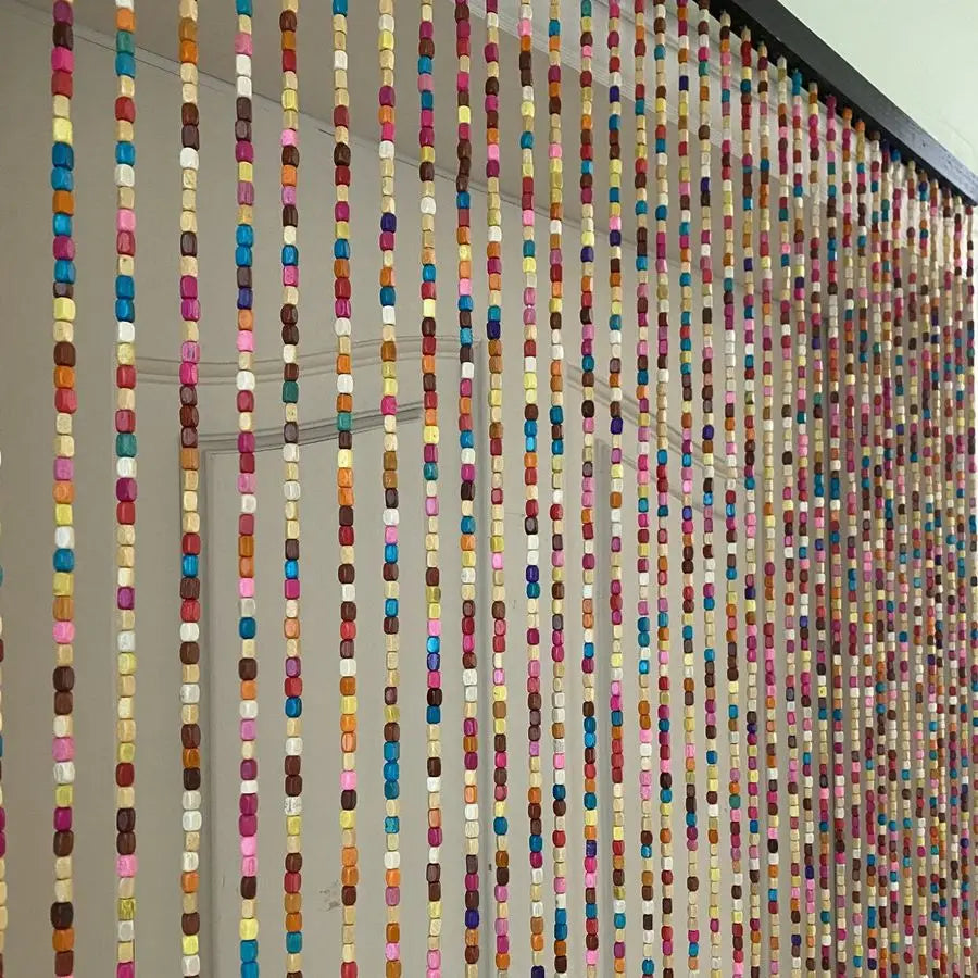 41 Strands Rainbow Colorful Hippie Boho Bohemian Natural Wooden Door Beaded Curtain Doorway Beads Bamboo 36 inches x 79 inches R