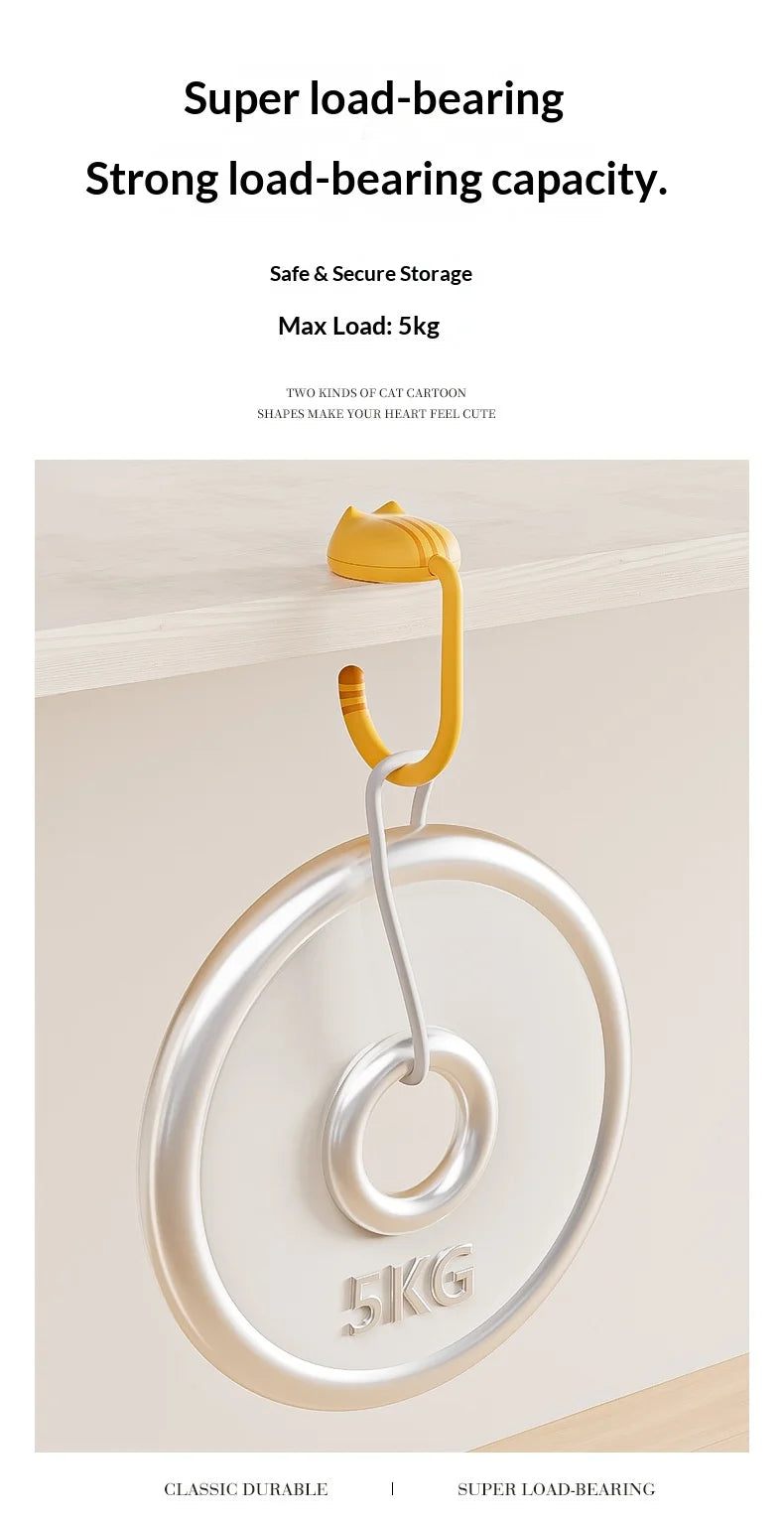 Cat Backpack Hook Desk Edge Hook Dormitory Gadget New Model with No Drilling Holes for Primary School Student Desk Side Hook.