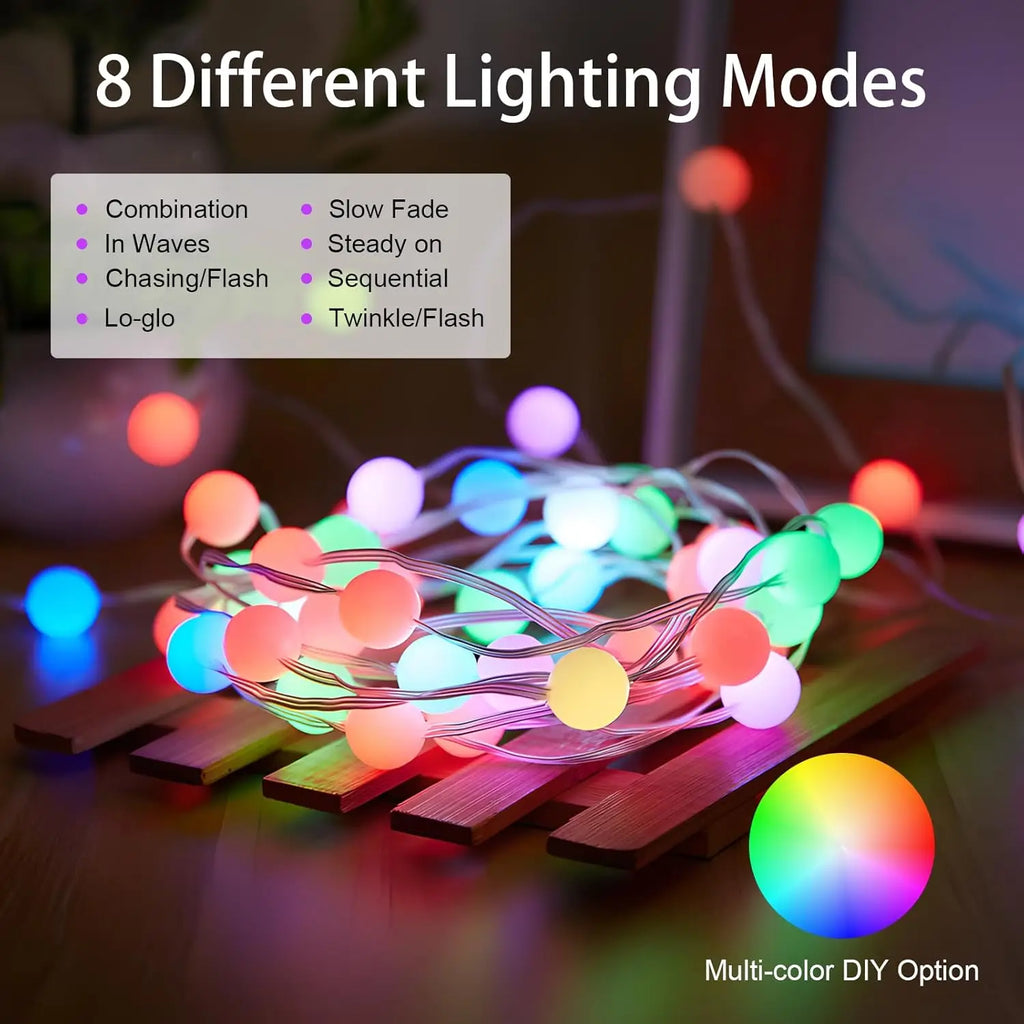 RGB Color Changing Globe String Lights 33ft Smart APP Control Fairy String Hanging Lights For Indoor Outdoor Party Christmas