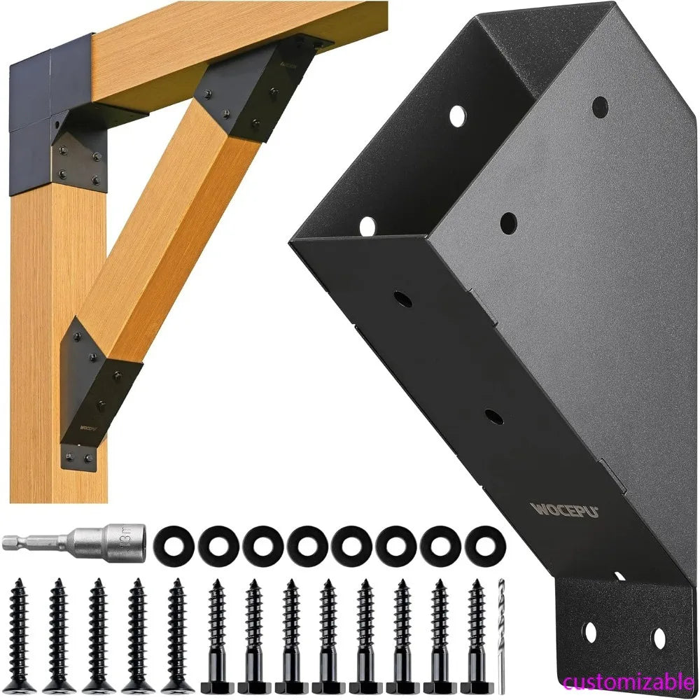 Four-Piece 45-Degree Angle Brackets for 4x6 Pergolas, Gazebos, Deck Porches, and Cabin Elevated Wood Support