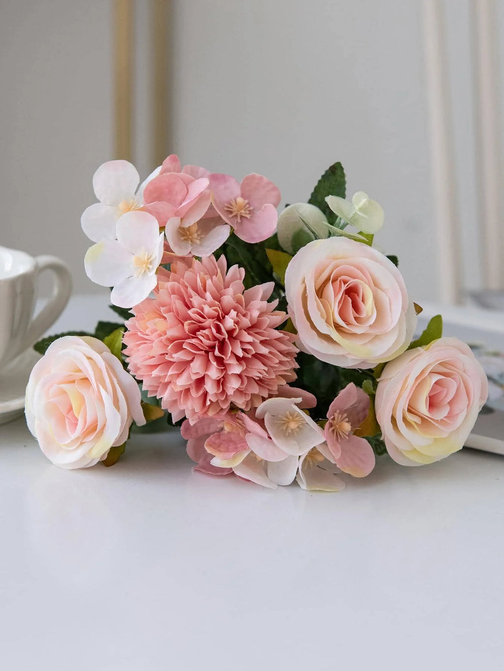 1 Bouquet Artificial Roses w/ Silk Balls: Wedding Home Decor & Holiday/Birthday Gift DIY
