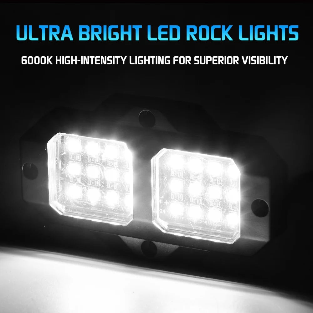 4Pcs White LED Rock Lights 6000K Car Underbody Lighting 12V Hardwired Driveway Lighting for Trucks, ATVs, UTVs, SUVs, Pickups