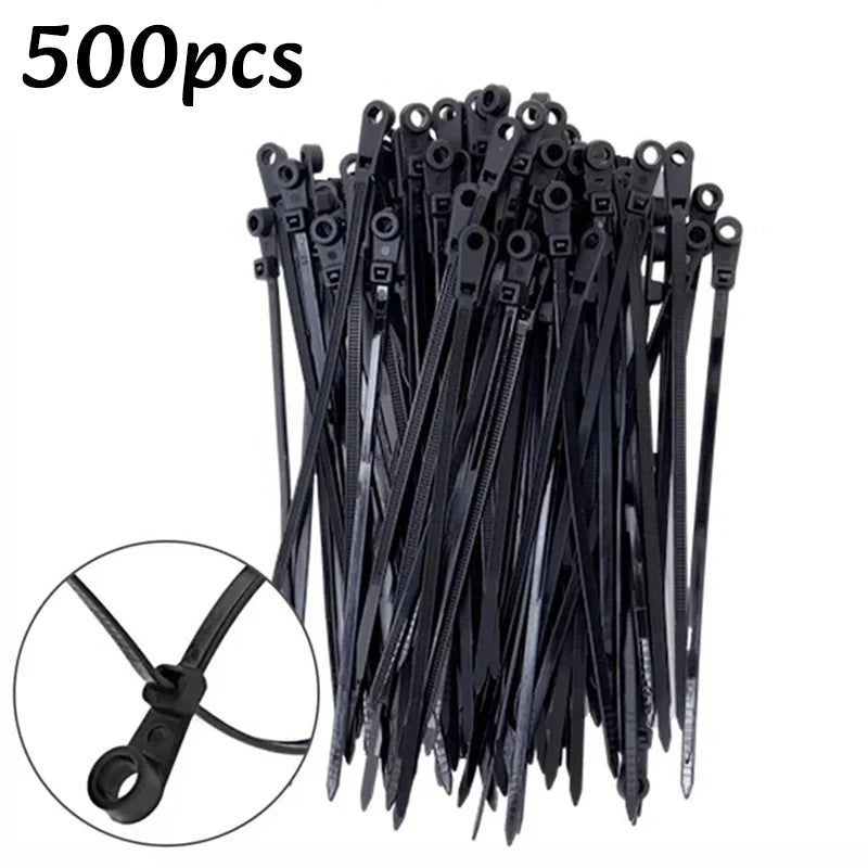 100-500pc Nylon Cable Ties with Screw Mounting Hole Fixed Cables Zip Tie Wire Fastening Straps Reusable Self-locking Cable Ties