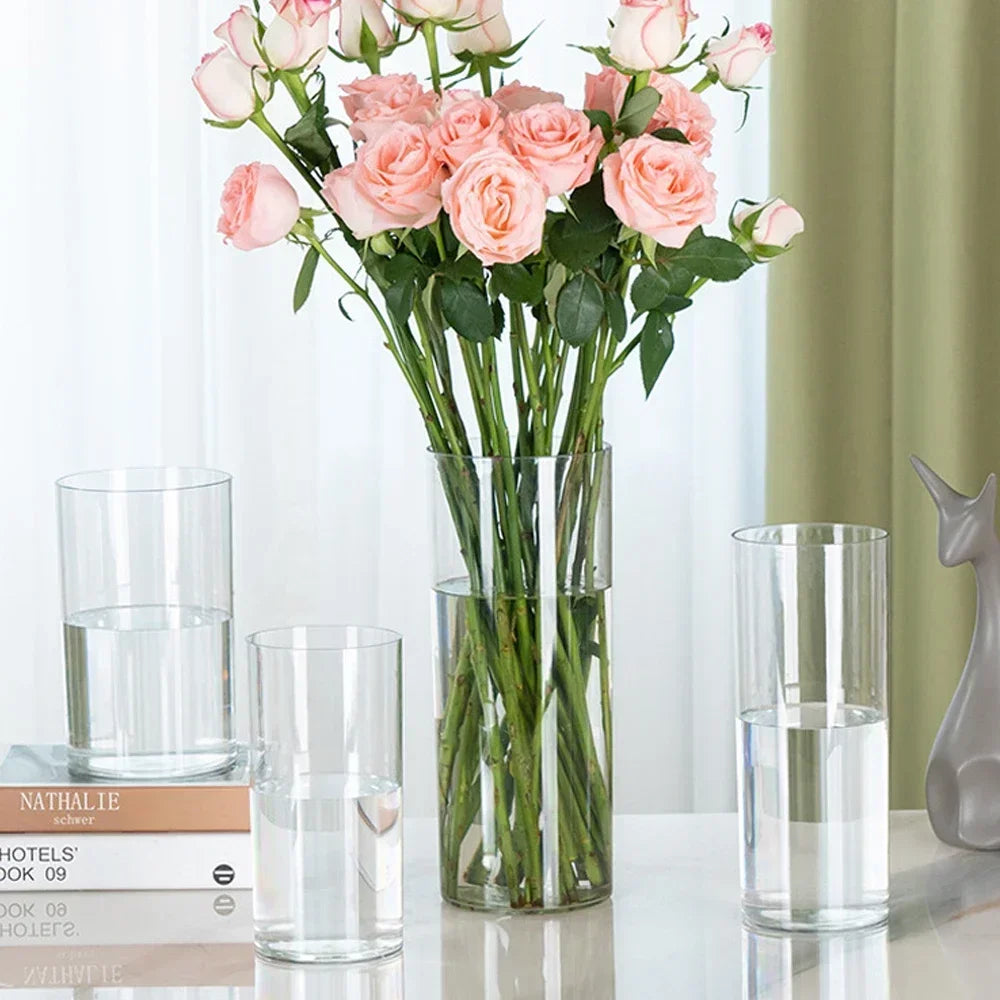 2PCS acrylic cylindrical transparent vase, home decoration, suitable for desks, offices, wedding center decoration