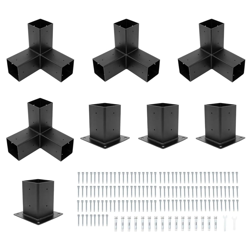Pergola Brackets Kit (Actual 3.9''x3.9'') 4x4 Woodworks Pergola Kit with 3-Way Right Angle Corner Bracket and Base, Customized