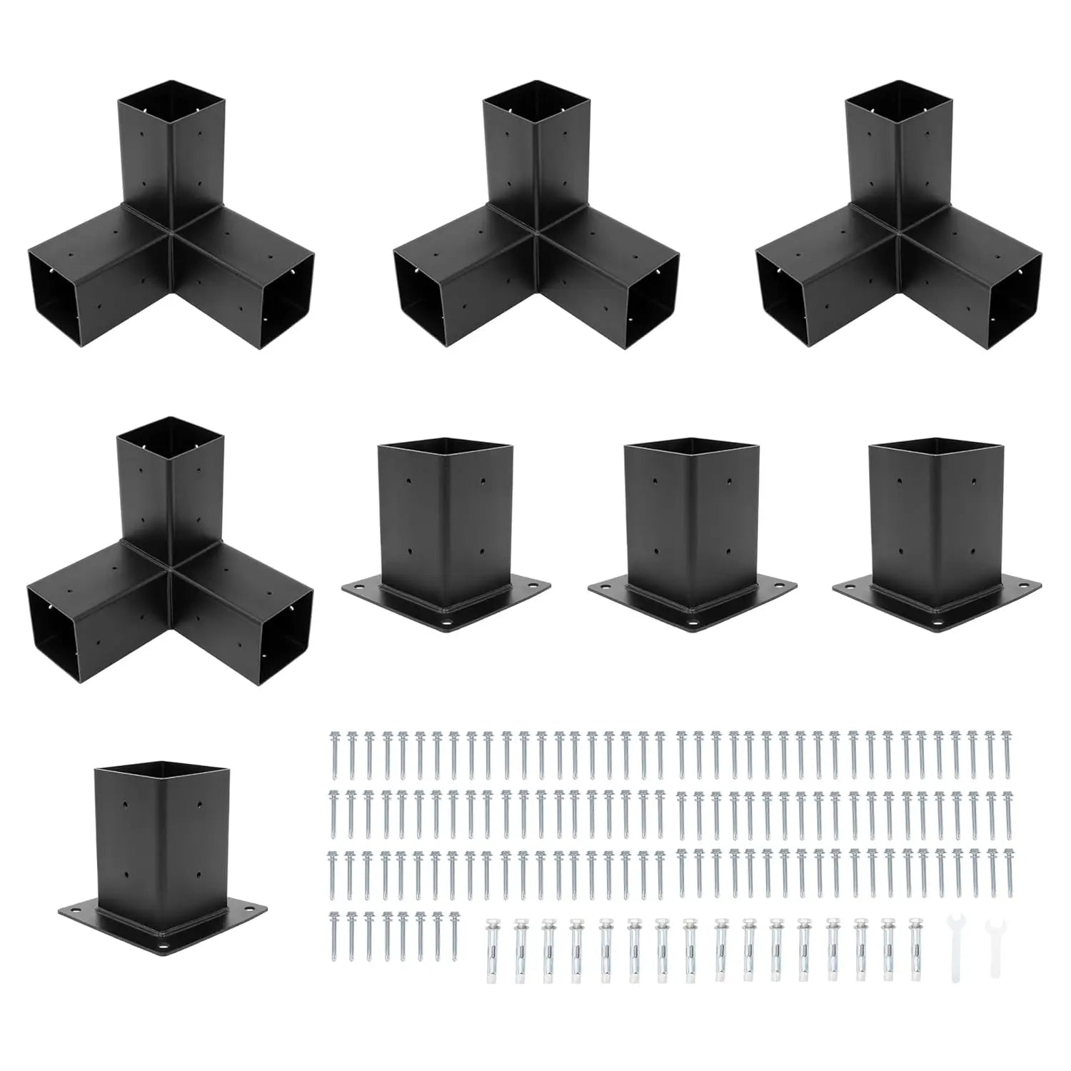 Pergola Brackets Kit (Actual 3.9''x3.9'') 4x4 Woodworks Pergola Kit with 3-Way Right Angle Corner Bracket and Base, Customized