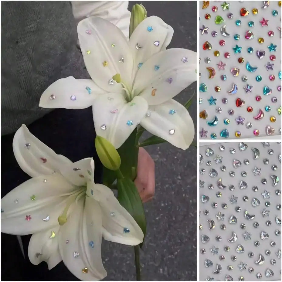 1 Sheet 3D Bling Face Rhinestone Sticker Blue Acrylic Face Gem With Gold Tickers For Body Makeup Music Festival