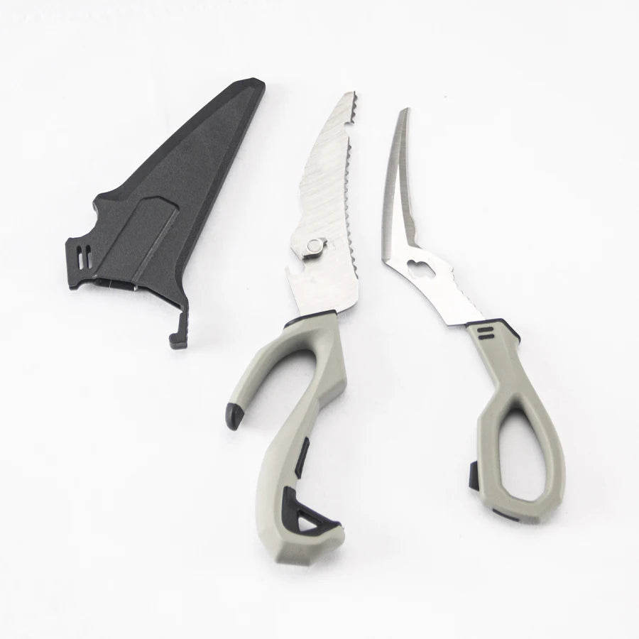 Multifunctional stainless steel detachable kitchen scissors, fishing scissors with fish bone remover, non-slip handle