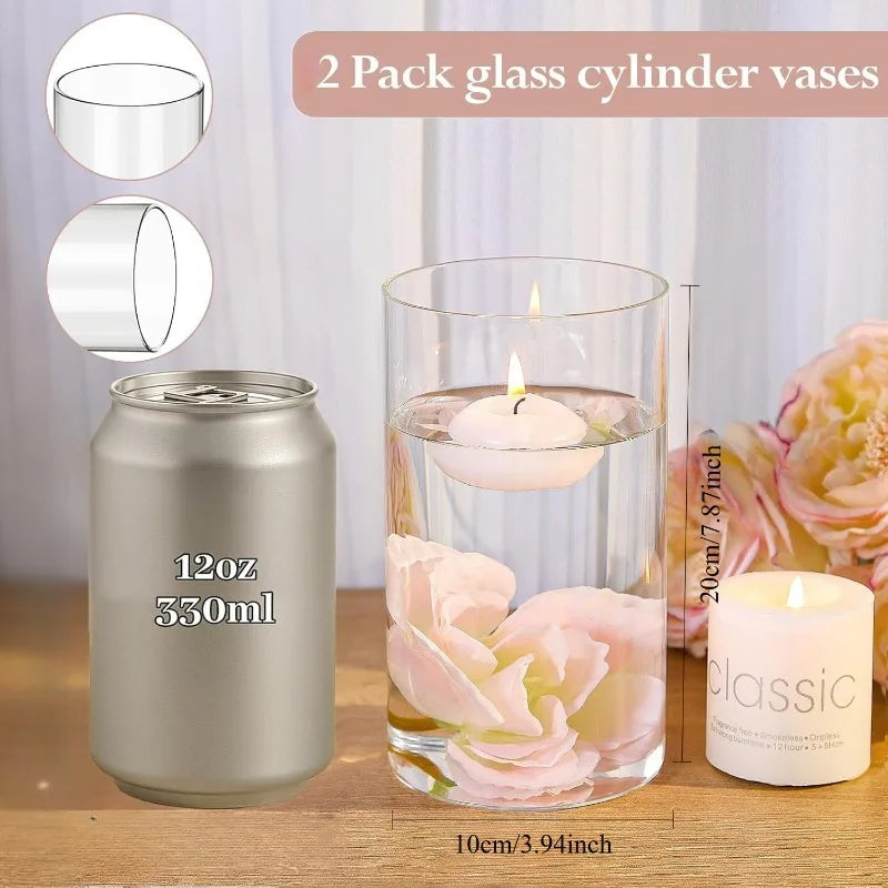 2PCS acrylic cylindrical transparent vase, home decoration, suitable for desks, offices, wedding center decoration