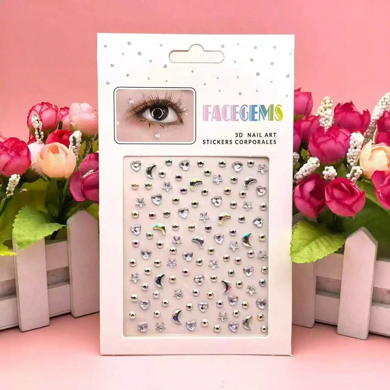 1 Sheet 3D Bling Face Rhinestone Sticker Blue Acrylic Face Gem With Gold Tickers For Body Makeup Music Festival