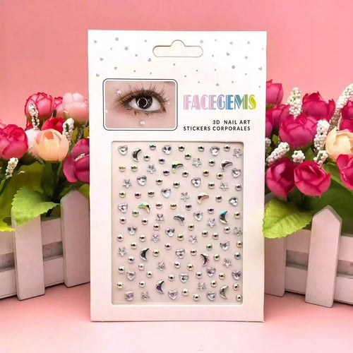 1 Sheet 3D Bling Face Rhinestone Sticker Blue Acrylic Face Gem With Gold Tickers For Body Makeup Music Festival