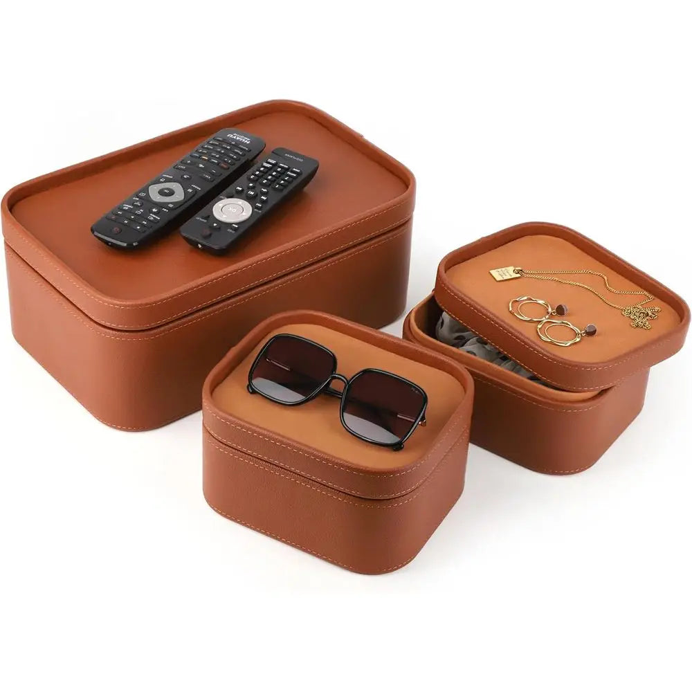 Faux Leather Decorative Storage Boxes, Dust proof Storage Shelf Baskets with Lids Trays, Storage Bins Memory Box Organizer for H
