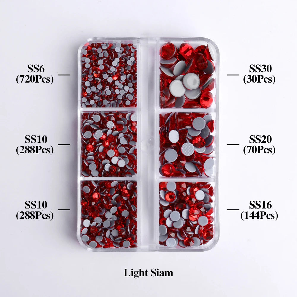 SS6-SS30 Boxed Glass Hotfix Crystal Mix Size Flatback Rhinestones Iron On Diamond Stones For Nail Art Crafts Dress Decoration