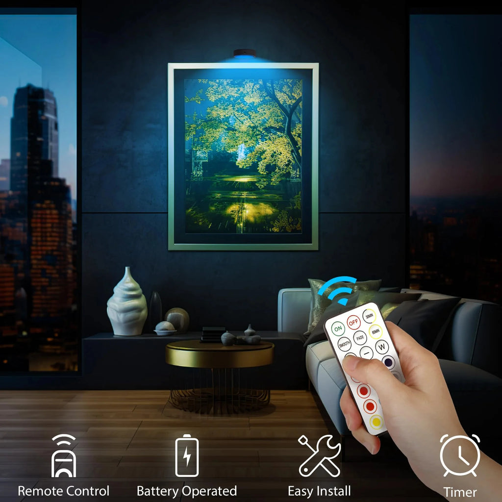 3 Pieces Magnetic LED Art Display Lights, for Photo Frame Artwork, Wireless Painting with Remote Control, Wall Decor Puck Lights