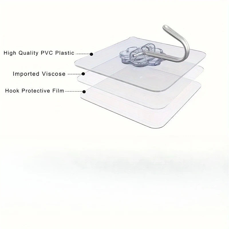 50 pcs Heavy Duty Clear Adhesive Hooks, No Residue Wall Hooks for Bathroom Kitchen, Strong Hold Space-Saving Organizers