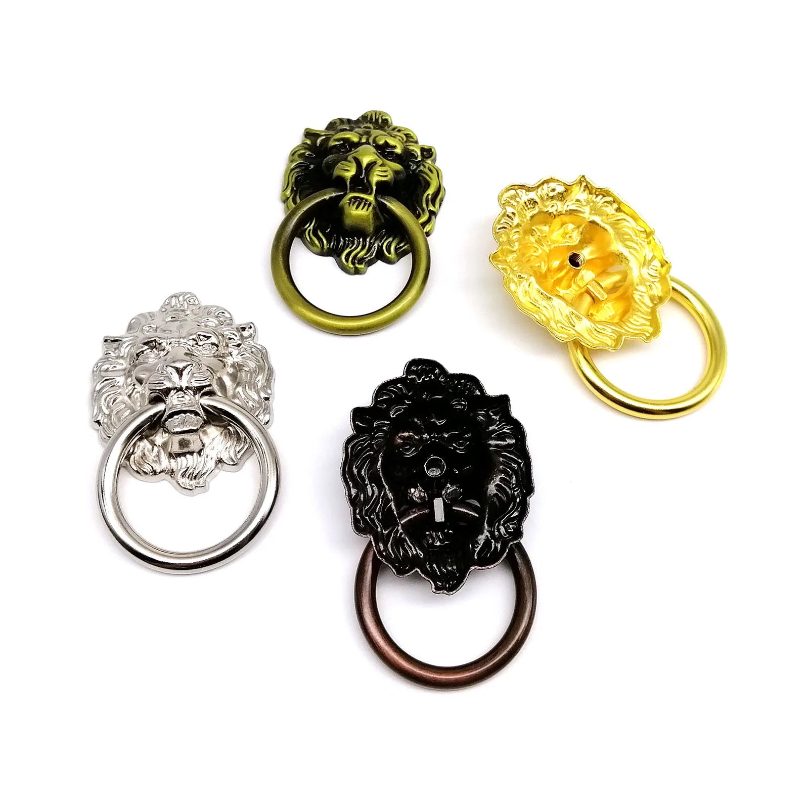 1/2/4/6pcs Lion Head Shape Single Hole Jewelry Chest Box Cabinet Cupboard Dresser Drawer Handle Pull Knob Ring 4 color 41x69mm