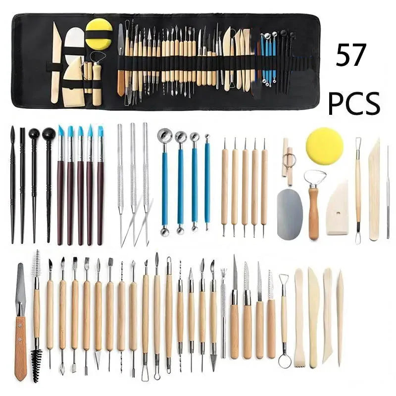 Professional Pottery Clay Sculpting Tools Set 61Pcs Modeling Stick Ceramic Tools Smoothing Wax Carving Ceramic Polymer Art Tools