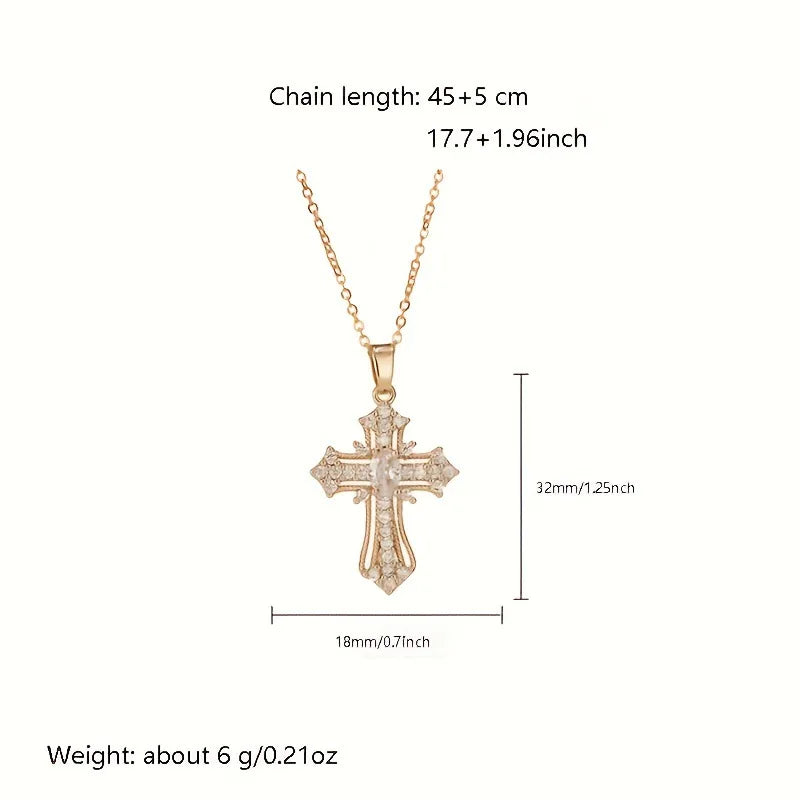 2025 New Gold color Cross Pendant Necklace (One Piece)  Religious  Style Jewelry Fashion Elegant Party Accessory