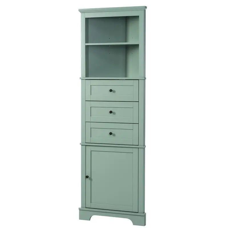 Green Triangle Tall Cabinet, 3 Drawers, Adjustable Shelves, MDF Board, Painted Finish for Bathroom, Kitchen, Living Room -
