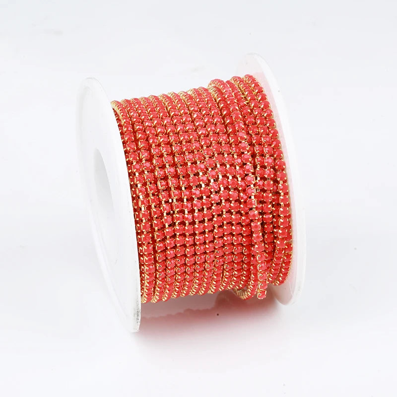 PEESOM NewSS6 2mm Sliver Bottom Rhinestone Cup Chain Sew On Colorful Acrylic Rhinestone Trim Chain Strass Banding for DIY Chain