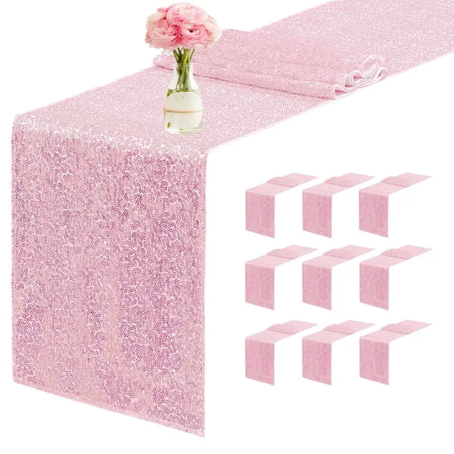 Packs 12 x 72 inches Sequin Table Runner, Pink Glitter Table Runner for Birthday Party Supplies Wedding Engagement Baby Shower H