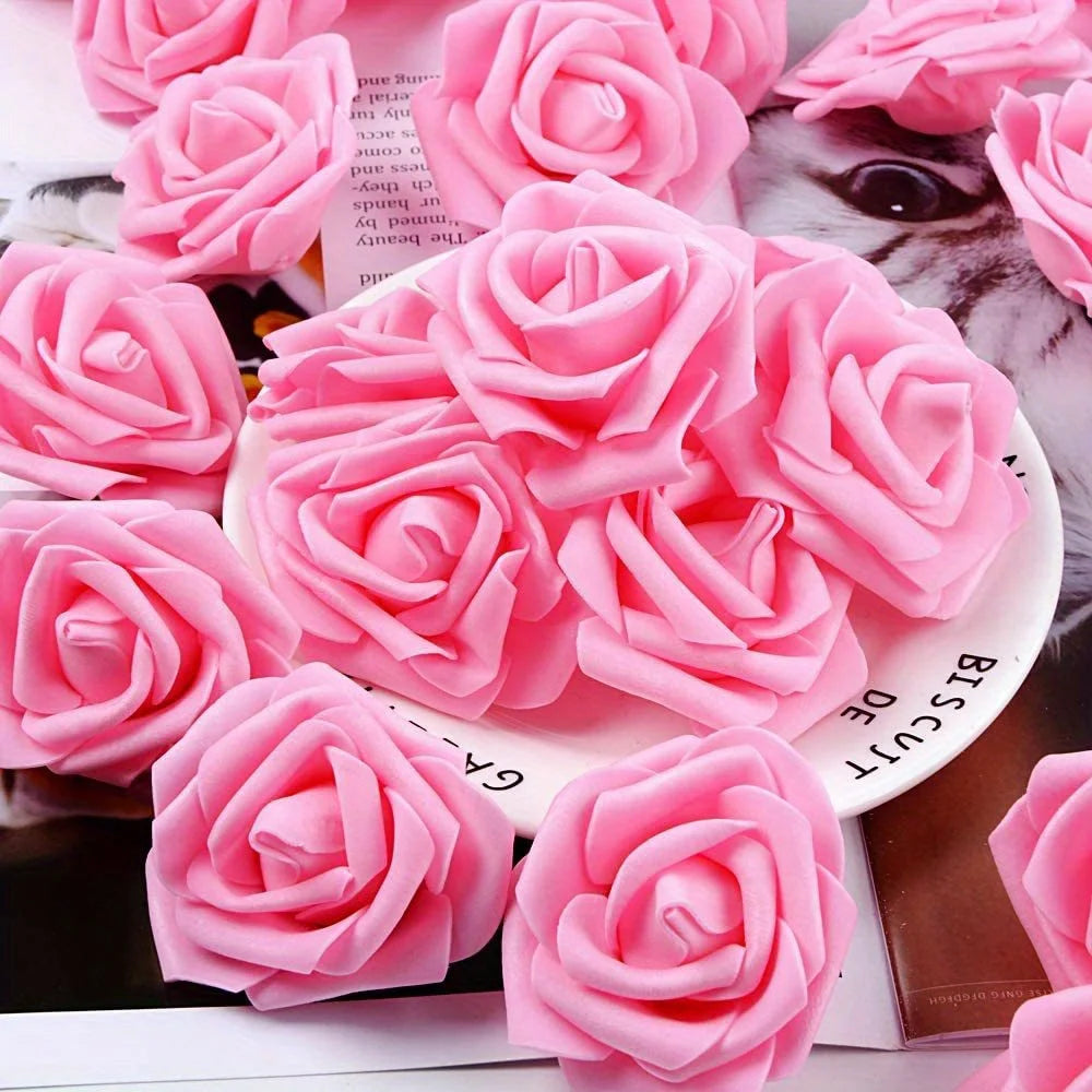 100PCS Artificial Rose Flower Heads, Real Looking Foam Roses for DIY Wedding Baby Shower Centerpieces Party Home Decorations