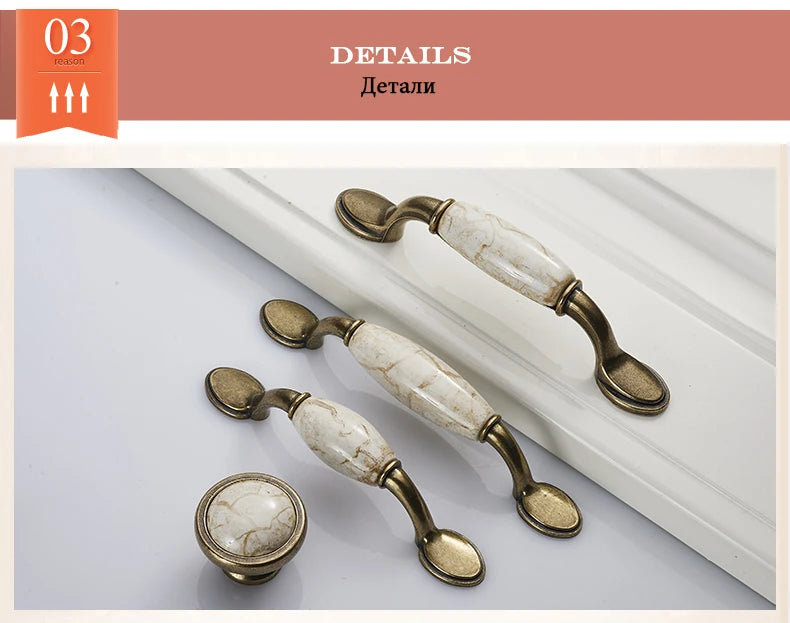 European Bronze Ceramic Cabinet Handles Zinc Alloy Drawer Knobs Wardrobe Door Handles Furniture Handle