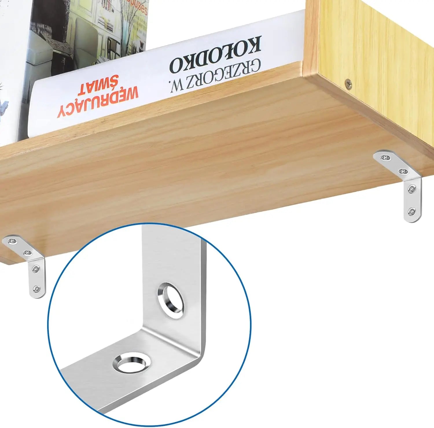 16 Pcs Stainless Steel L Brackets with Screws, 90 Degree Corner Braces for Furniture & Wood Shelves