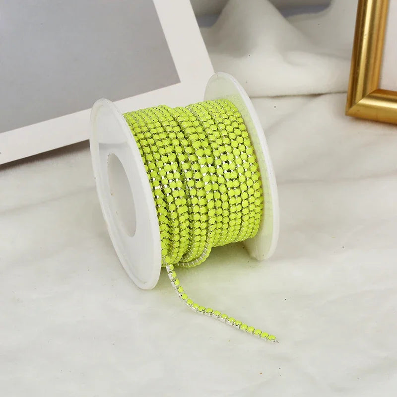 PEESOM NewSS6 2mm Sliver Bottom Rhinestone Cup Chain Sew On Colorful Acrylic Rhinestone Trim Chain Strass Banding for DIY Chain