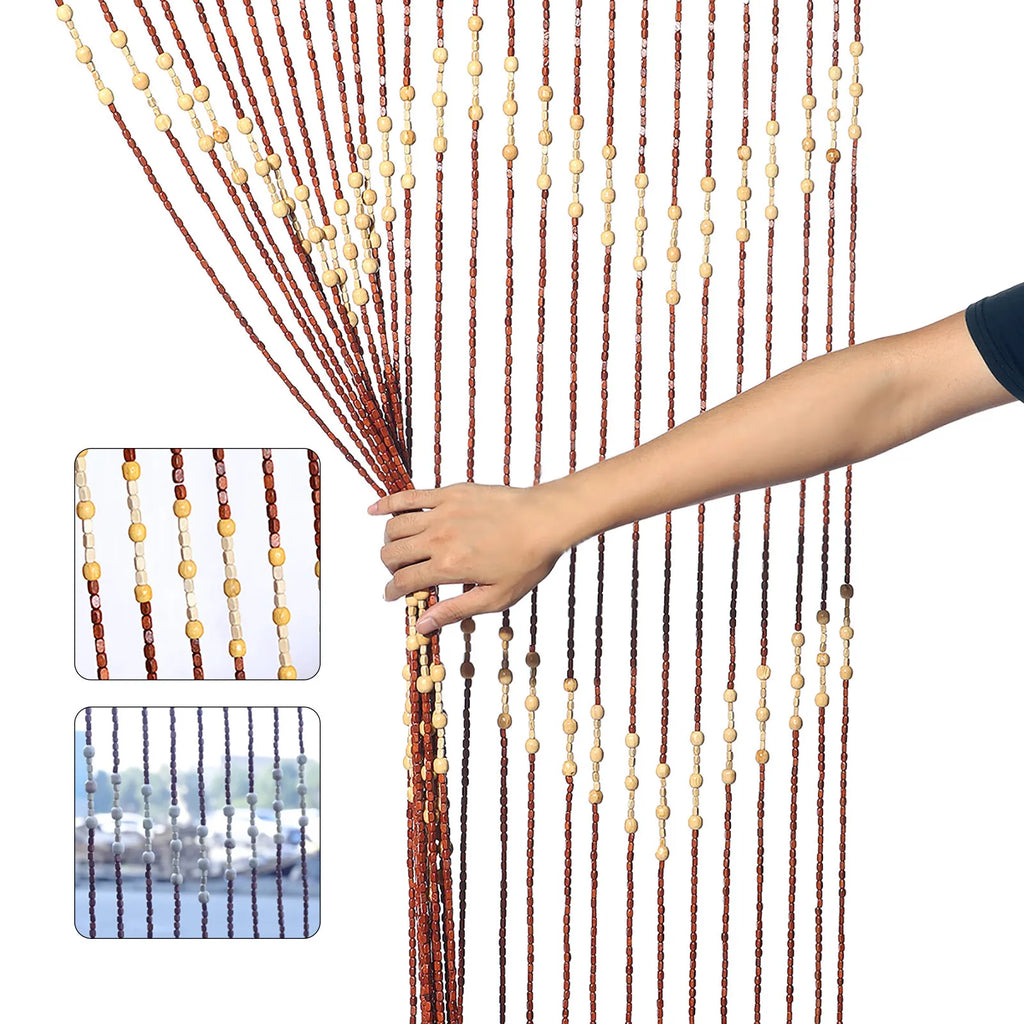 Hand-Polished Bamboo Wood Door Beads Eco-Friendly Natural Home Decor 27 Strands Hanging String Curtain