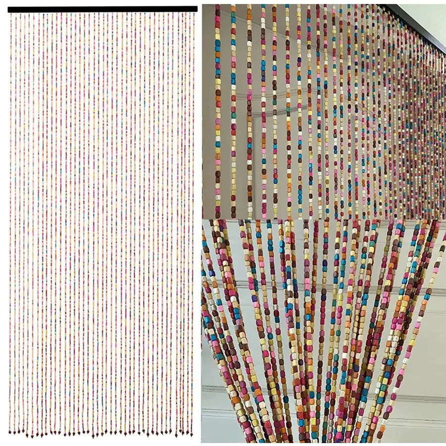 41 Strands Rainbow Colorful Hippie Boho Bohemian Natural Wooden Door Beaded Curtain Doorway Beads Bamboo 36 inches x 79 inches R
