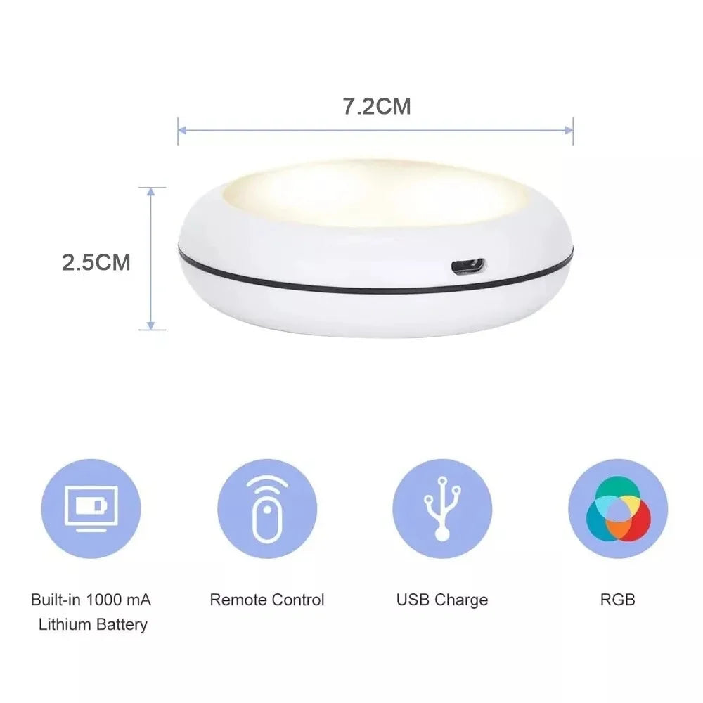 USB Rechargable RGBW LED Cabinet Light Puck Lamp 16 Colors Timmer Remote Under Shelf Kitchen Counter Lighting