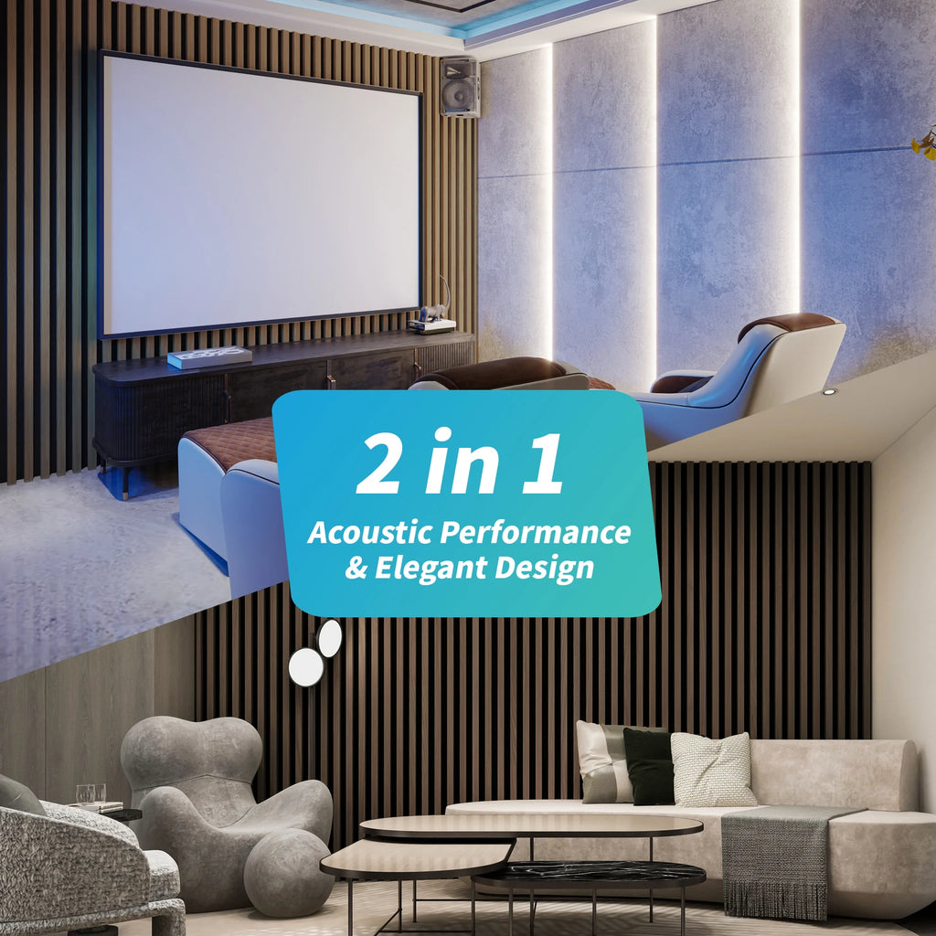 Art3d  4-Panels, Textured Wood-Look 3D Wall & Ceiling Tiles Noise Insulating MDF Grille Design,Acoustic Panels, 24" x 12"