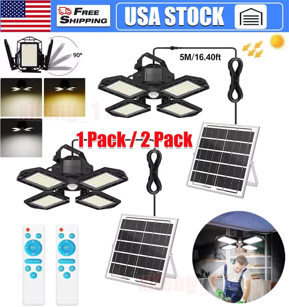 Outdoor Indoor Solar Pendant Light Motion Sensor Folding LED Lamp 3 Modes Floodlight for Industrial Lighting Workshop Warehouse