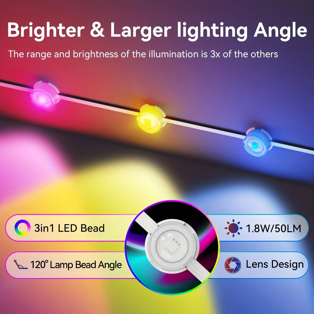 100ft Roof Light - 72 RGB+IC LEDs, IP67 Waterproof, Smart Color Control, Christmas Outdoor Decor