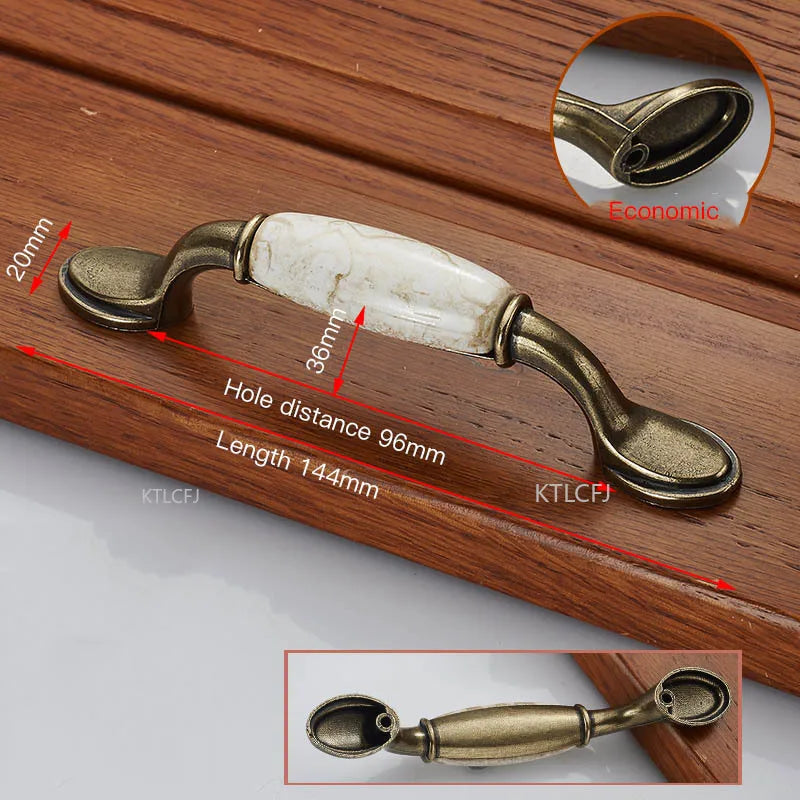 European Bronze Ceramic Cabinet Handles Zinc Alloy Drawer Knobs Wardrobe Door Handles Furniture Handle