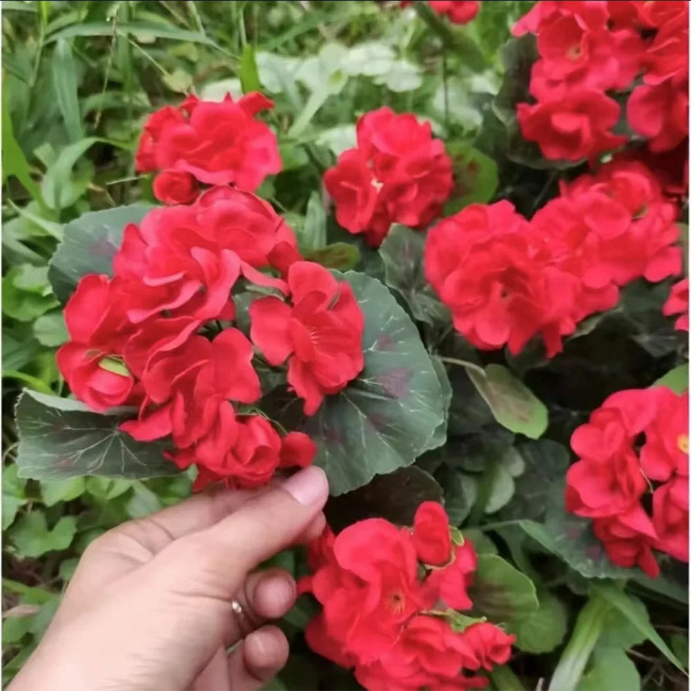 2/4Pcs 12.6inch Artificial Plant Silk Begonia Flower Geraniums UV Resistant Nonwoven Faux Flowers for Garden bonsai Floral Decor