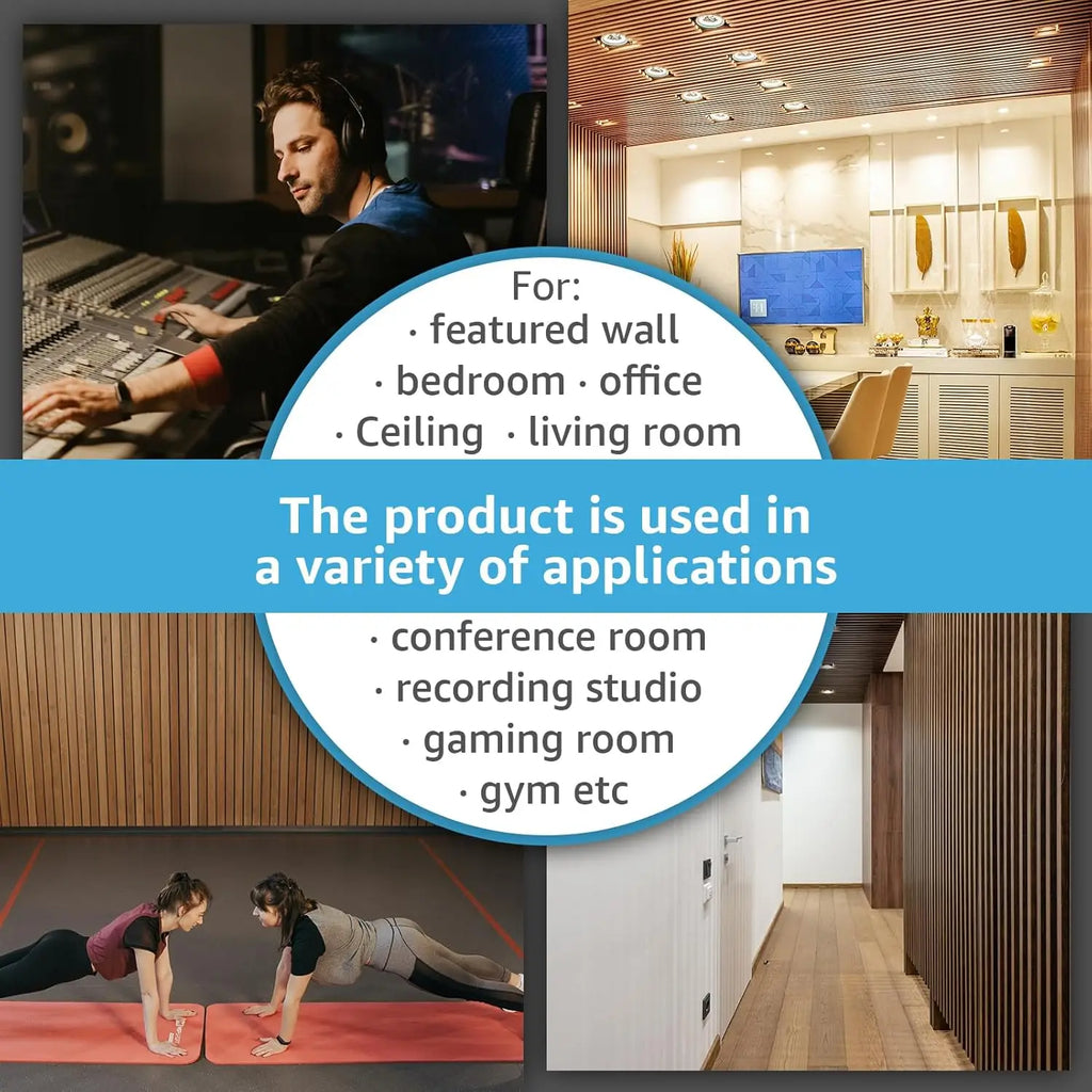 4 Pack Wood Slat Acoustic Panels for Wall and Ceiling - Dark Walnut Finish, 3D Fluted Design for Sound Absorption