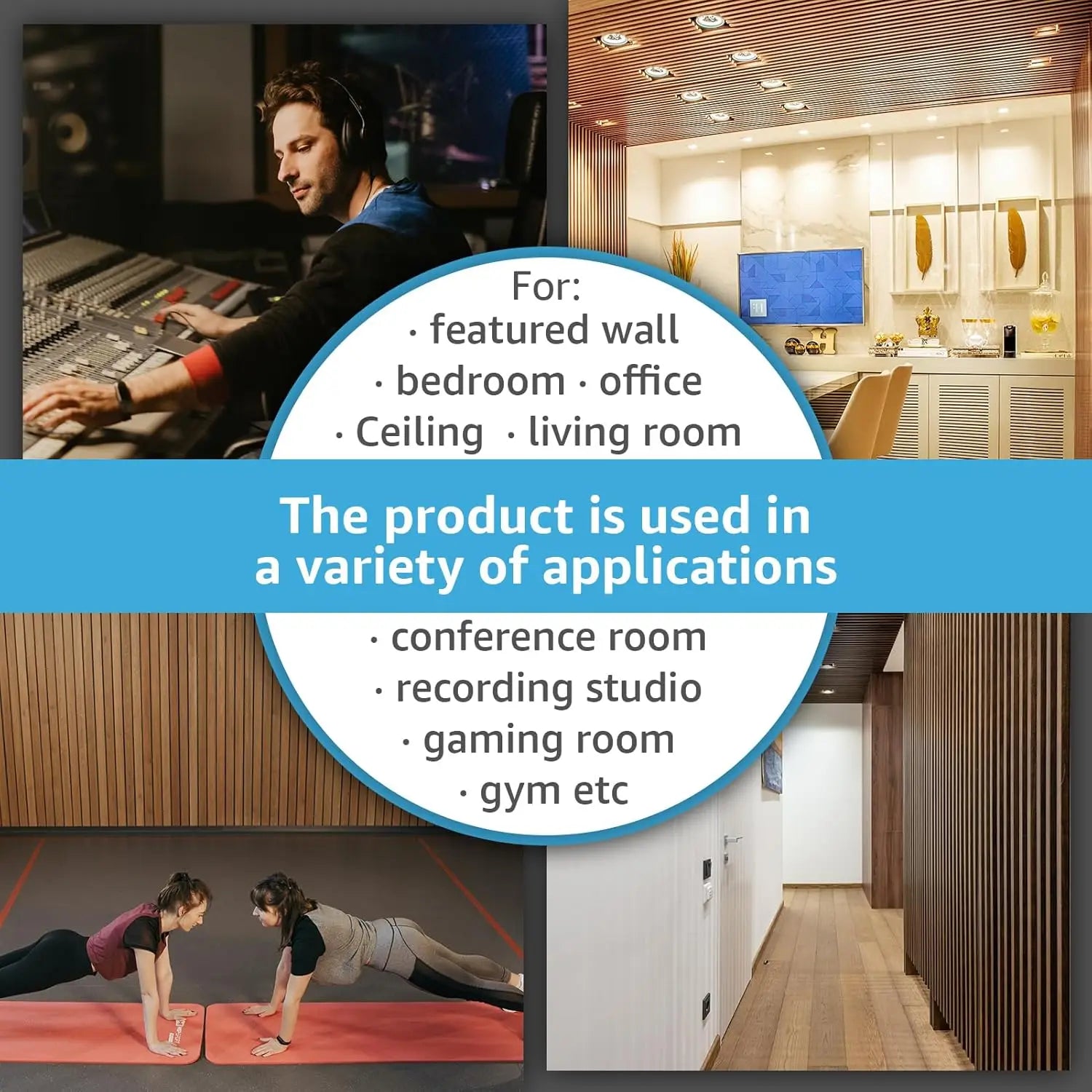 4 Pack Wood Slat Acoustic Panels for Wall and Ceiling - Dark Walnut Finish, 3D Fluted Design for Sound Absorption