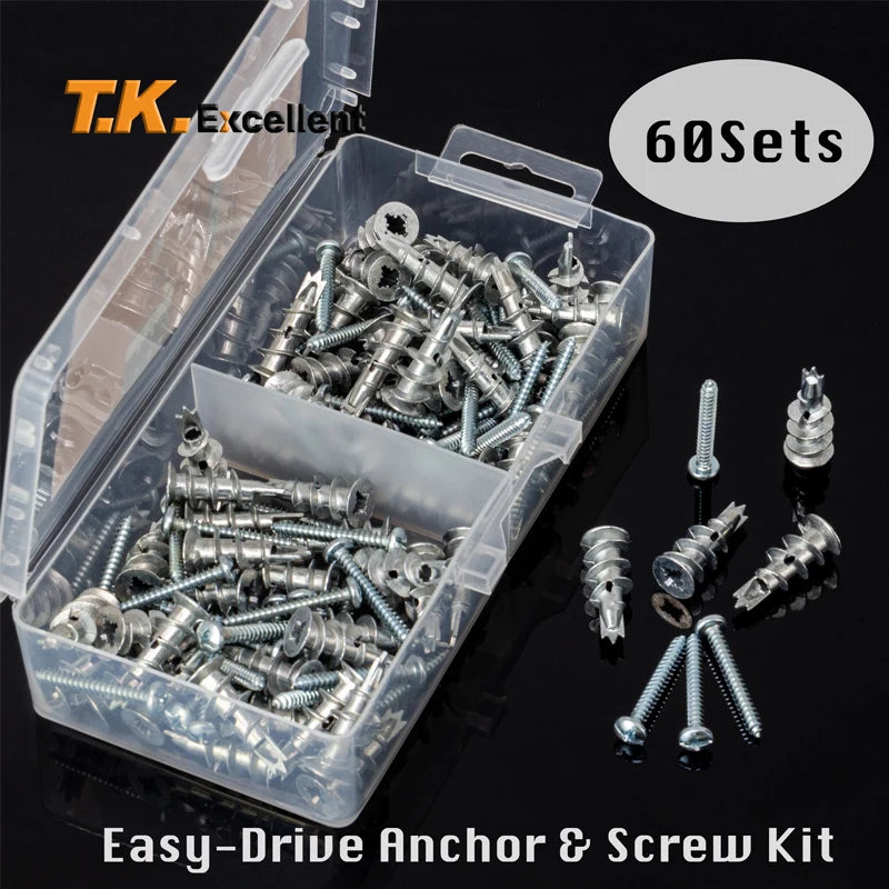 120Pcs  Zinc Alloy Plasterboard Drywall Anchor Hollow Wall Self-drilling Wall Plug with Tapping Screw Drywall Bolt