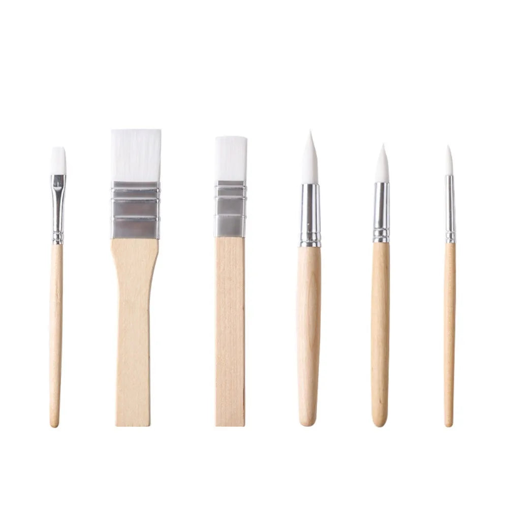 Art Paint 3/6pcs Painting Brush Set Different Shape Professional Watercolor Gouache Oil Brush Set Flat Tip Head Wooden Handle