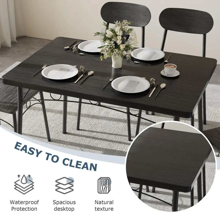 Dining Table Set for 4, 5Piece Kitchen Table with 4 Chairs, MDF Board Tabletop with Metal Frame for Small Space, Compact Dinett
