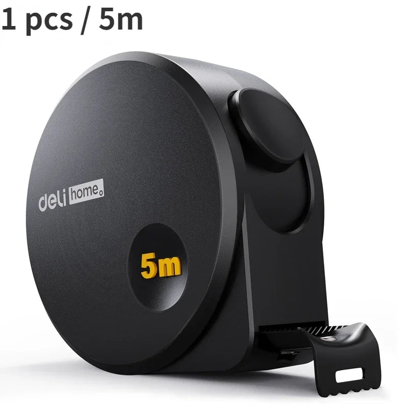 Deli Tools 1 Pcs 5M Measuring Tape Black Carbon Steel Material High Quality Household Woodworking Portable Measuring Tool